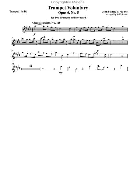 Trumpet Voluntary Op. 6, No 5 for Two Trumpets and Piano or Organ image number null