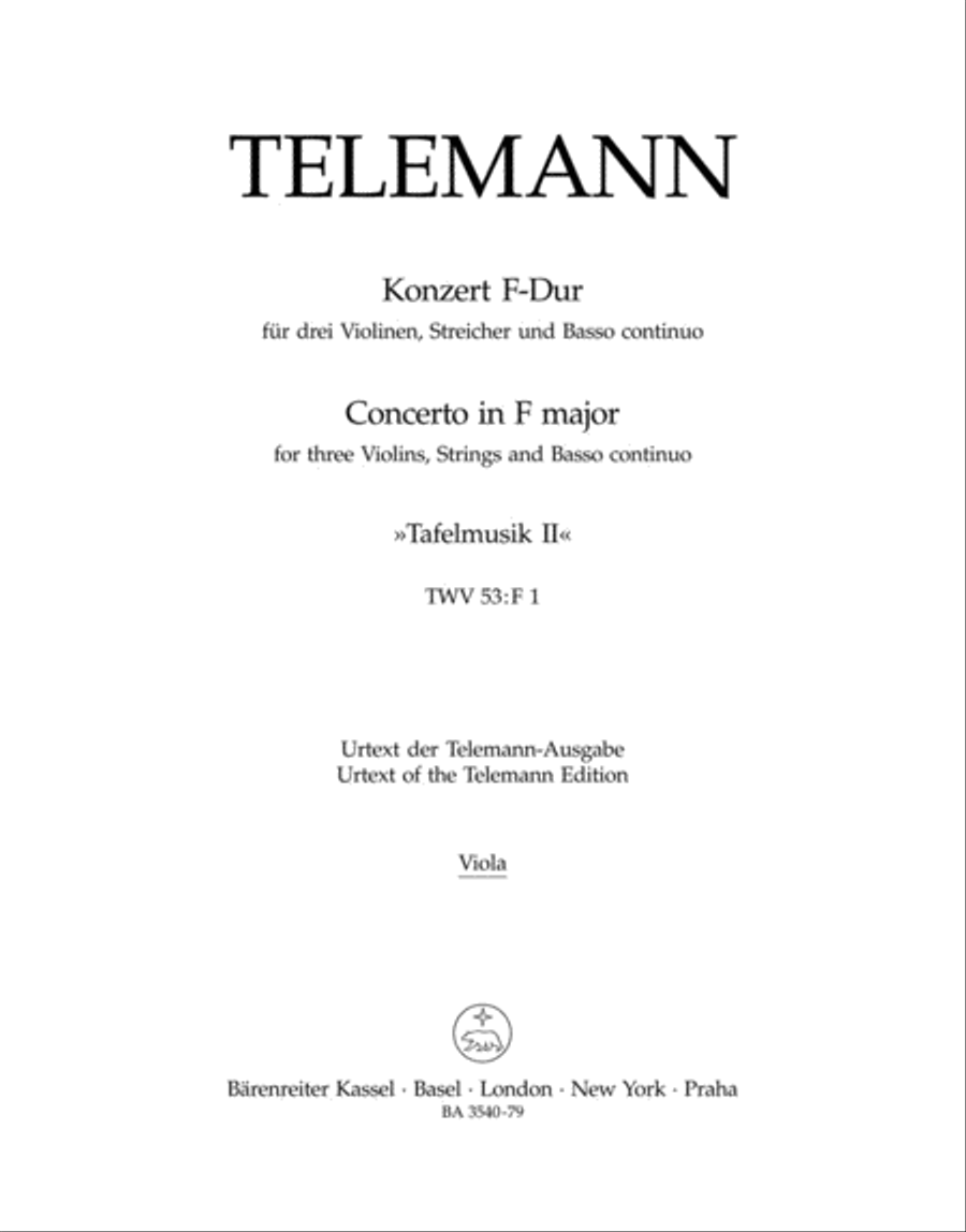 Concerto for three Violins, Strings and Basso continuo F major TWV 53:F1 Violin scores gallery preview page 1