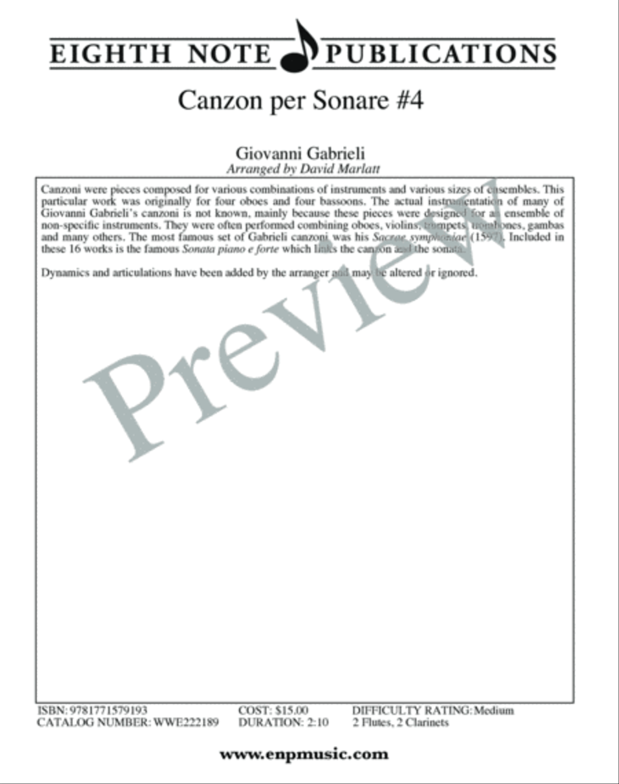 Canzon per Sonare #4 Canzon per Sonare #4 Woodwind Quartet scores gallery preview page 2