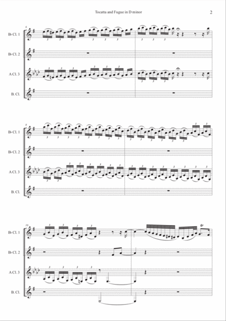 Tocatta and Fugue in D minor for Clarinet Quartet Clarinet Quartet scores gallery preview page 2