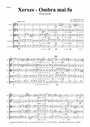 Book cover for Xerxes Largo - Ombra mai fu - String Quintet