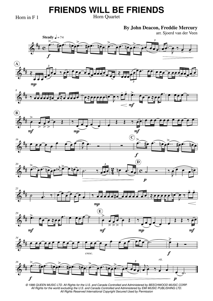 Friends Will Be Friends Brass Quartet scores gallery preview page 4