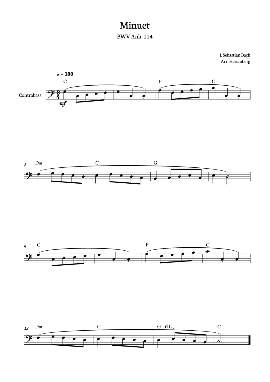 Minuet - Bach for Contrabass solo image number null