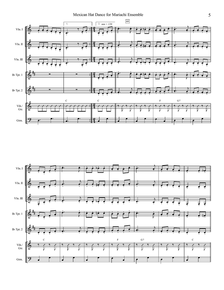Mexican Hat Dance for Mariachi Ensemble Small Ensemble scores gallery preview page 5
