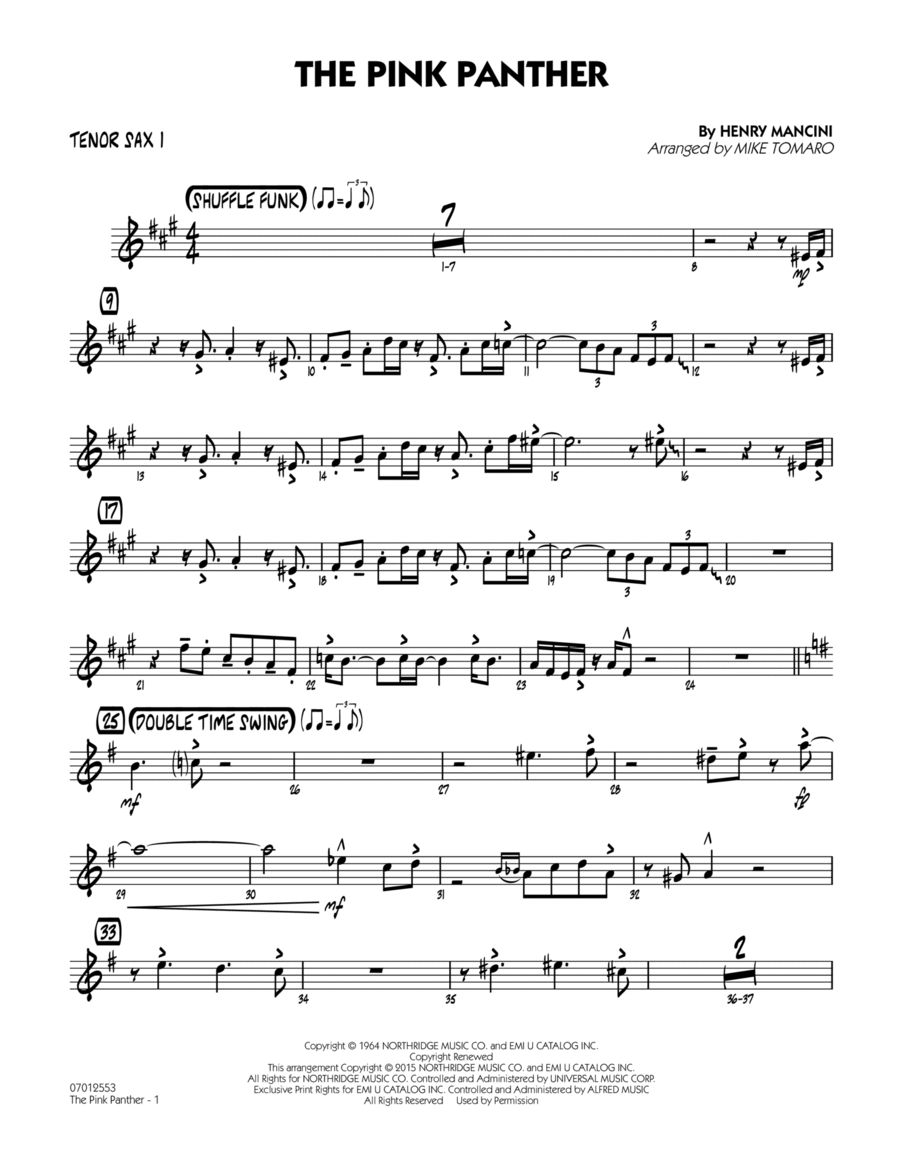 The Pink Panther (arr. Mike Tomaro) - Tenor Sax 1 Jazz Ensemble scores gallery preview page 1