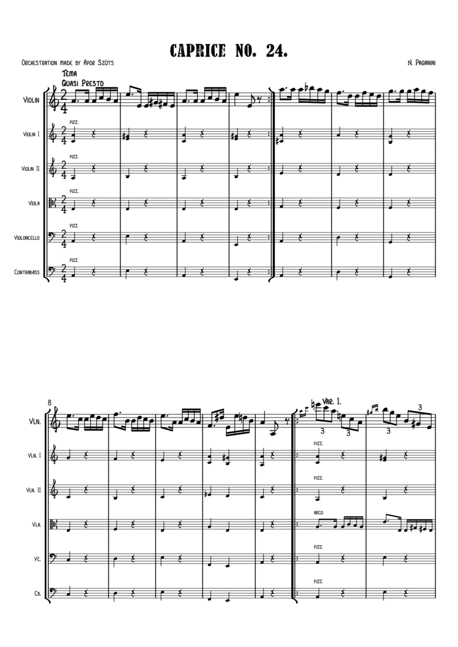 Paganini - Caprice No. 24 - orchestrated String Orchestra scores gallery preview page 1