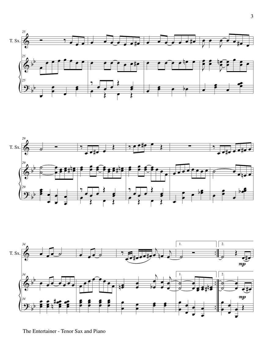 Scott Joplin's, THE ENTERTAINER (Tenor Sax and Piano with Tenor Sax Part) Tenor Saxophone scores gallery preview page 4