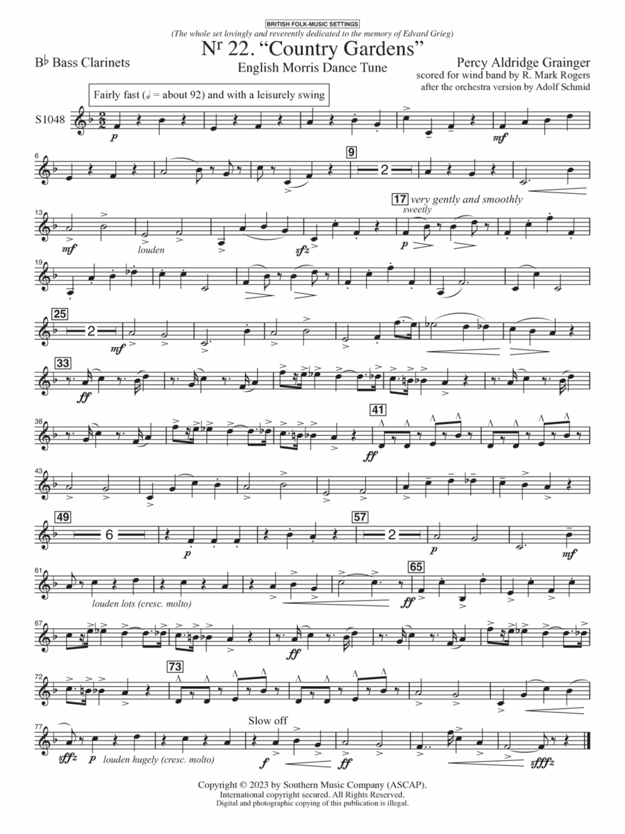 Country Gardens for Symphonic Band - Bass Clarinet Concert Band scores gallery preview page 1