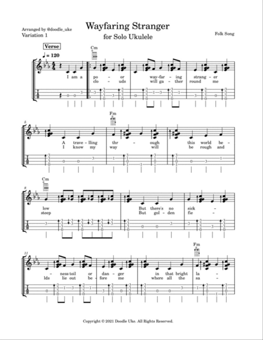 Wayfaring Stranger for Fingerstyle/Solo Ukulele - 3 Variations Ukulele scores gallery preview page 2