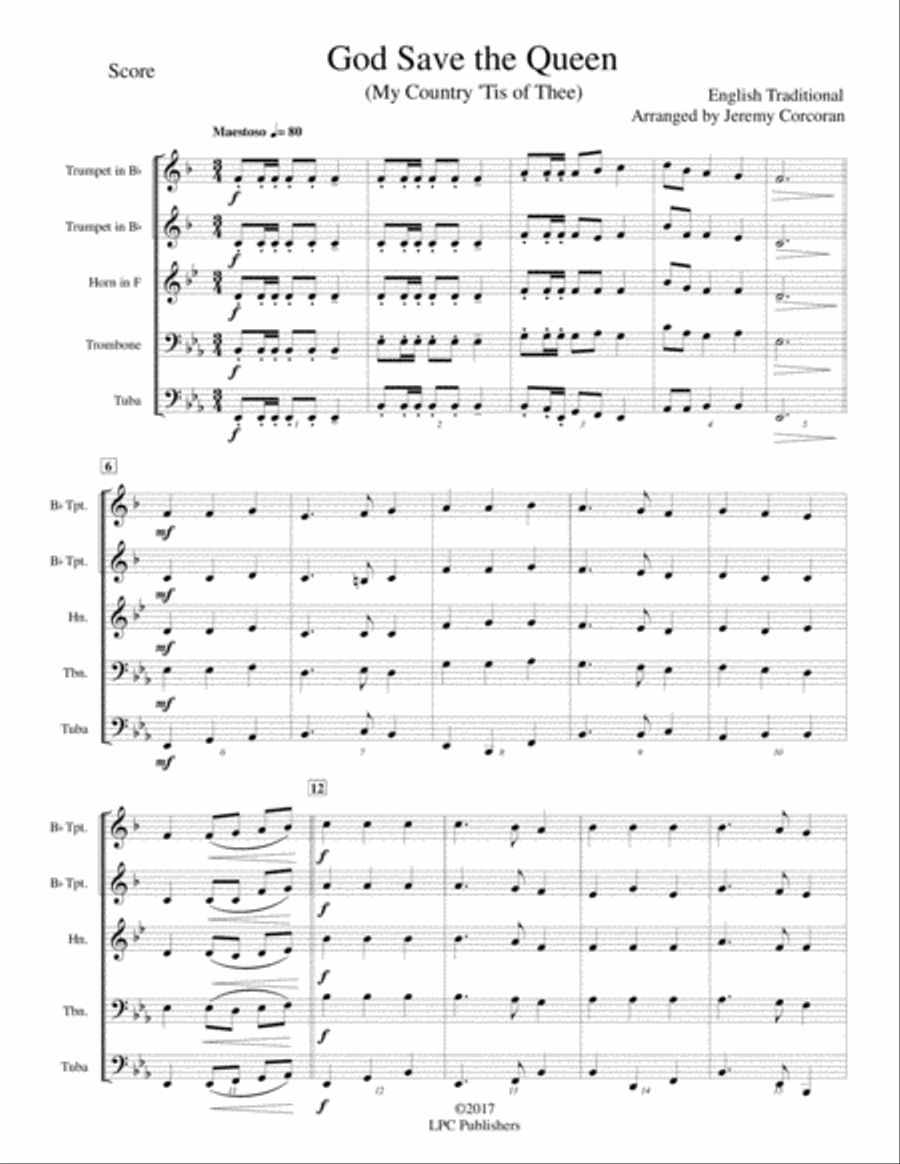 God Save the Queen (My Country Tis of Thee) Brass Ensemble scores gallery preview page 3
