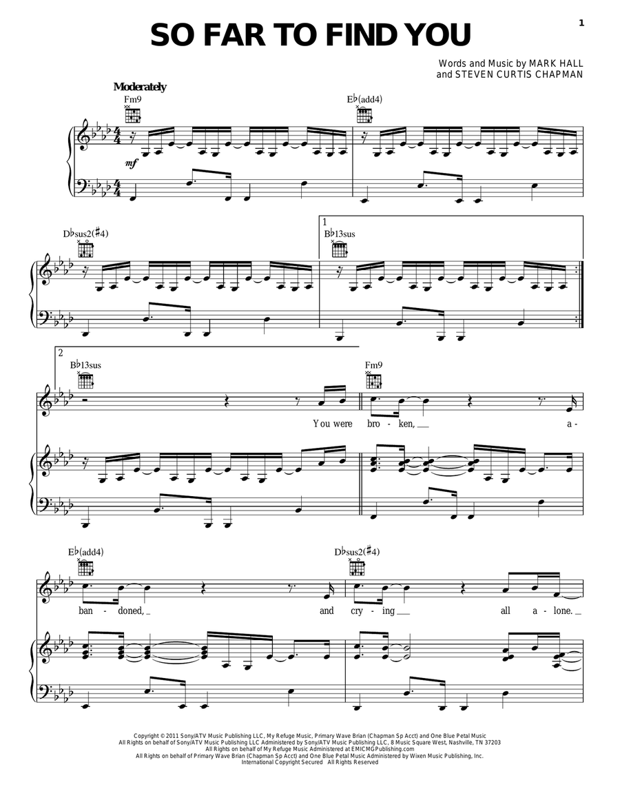 So Far To Find You Piano, Vocal, Guitar scores gallery preview page 1