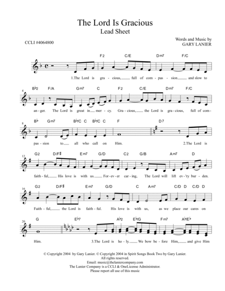 THE LORD IS GRACIOUS, Worship Lead Sheet (Includes Melody, Lyrics & Chords) image number null