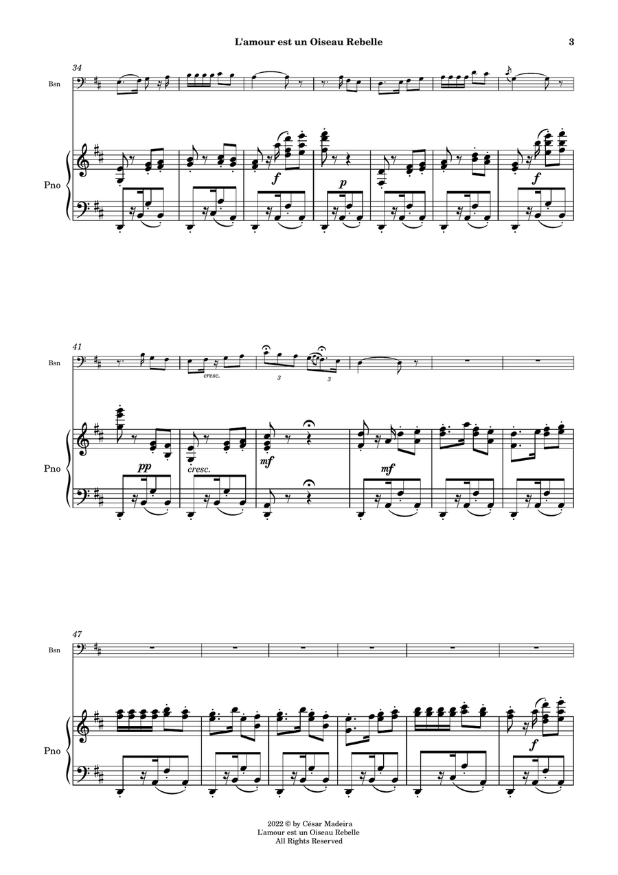 Habanera from Carmen by Bizet - Bassoon and Piano (Full Score and Parts) Bassoon Solo scores gallery preview page 4