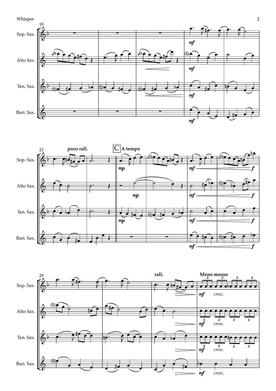 Whisper - The Sensitive Man from The Cat Suite (saxophone quartet - SATB) Saxophone Quartet scores gallery preview page 2