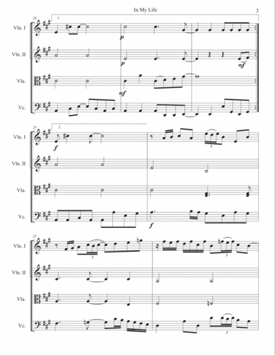 In My Life In My Life String Quartet scores gallery preview page 3