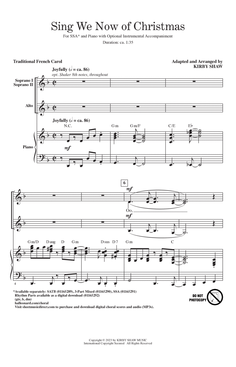 Sing We Now Of Christmas (arr. Kirby Shaw) SSA scores gallery preview page 1