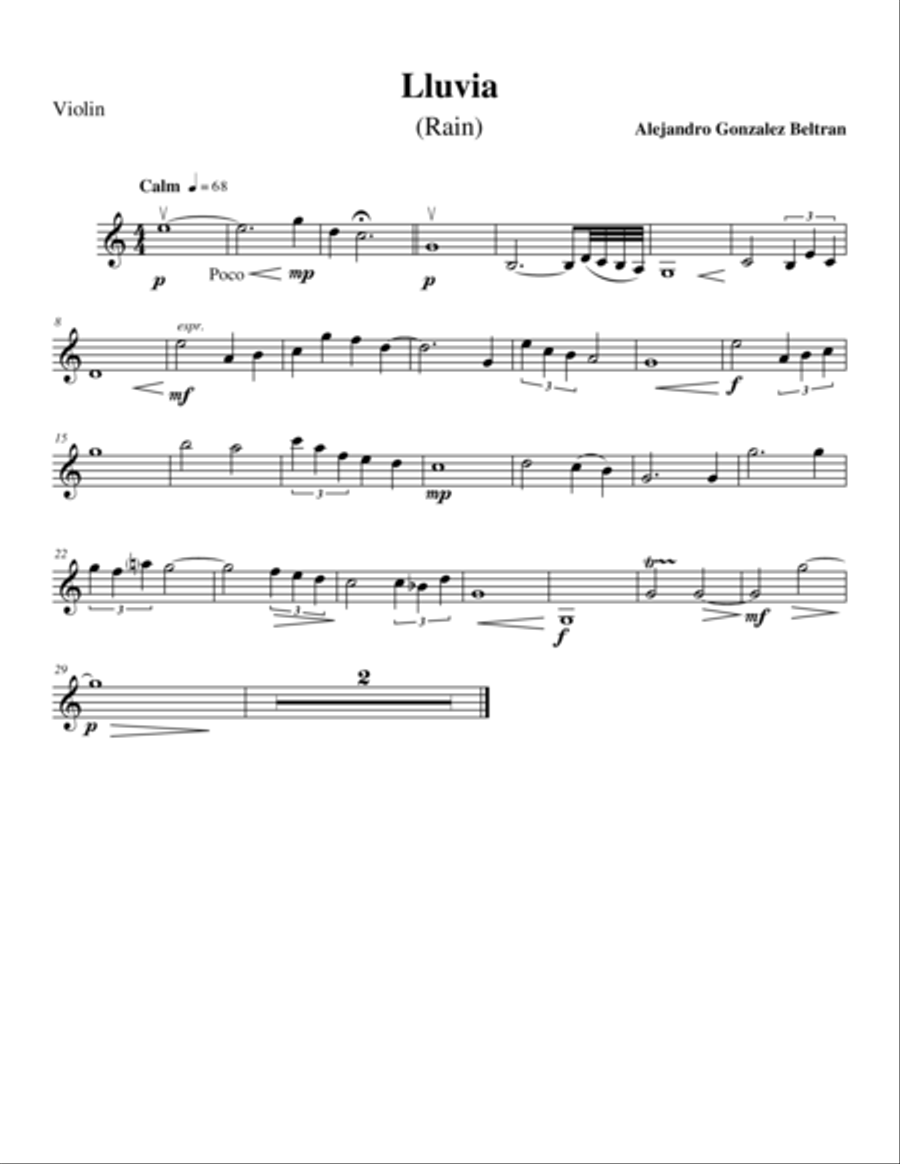 Lluvia (Rain) - Violin Part Violin Solo scores gallery preview page 1
