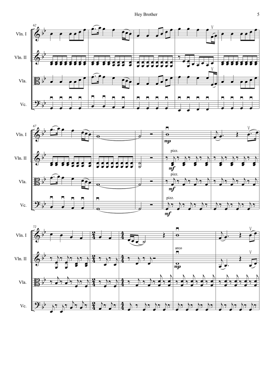 Hey Brother String Quartet scores gallery preview page 5