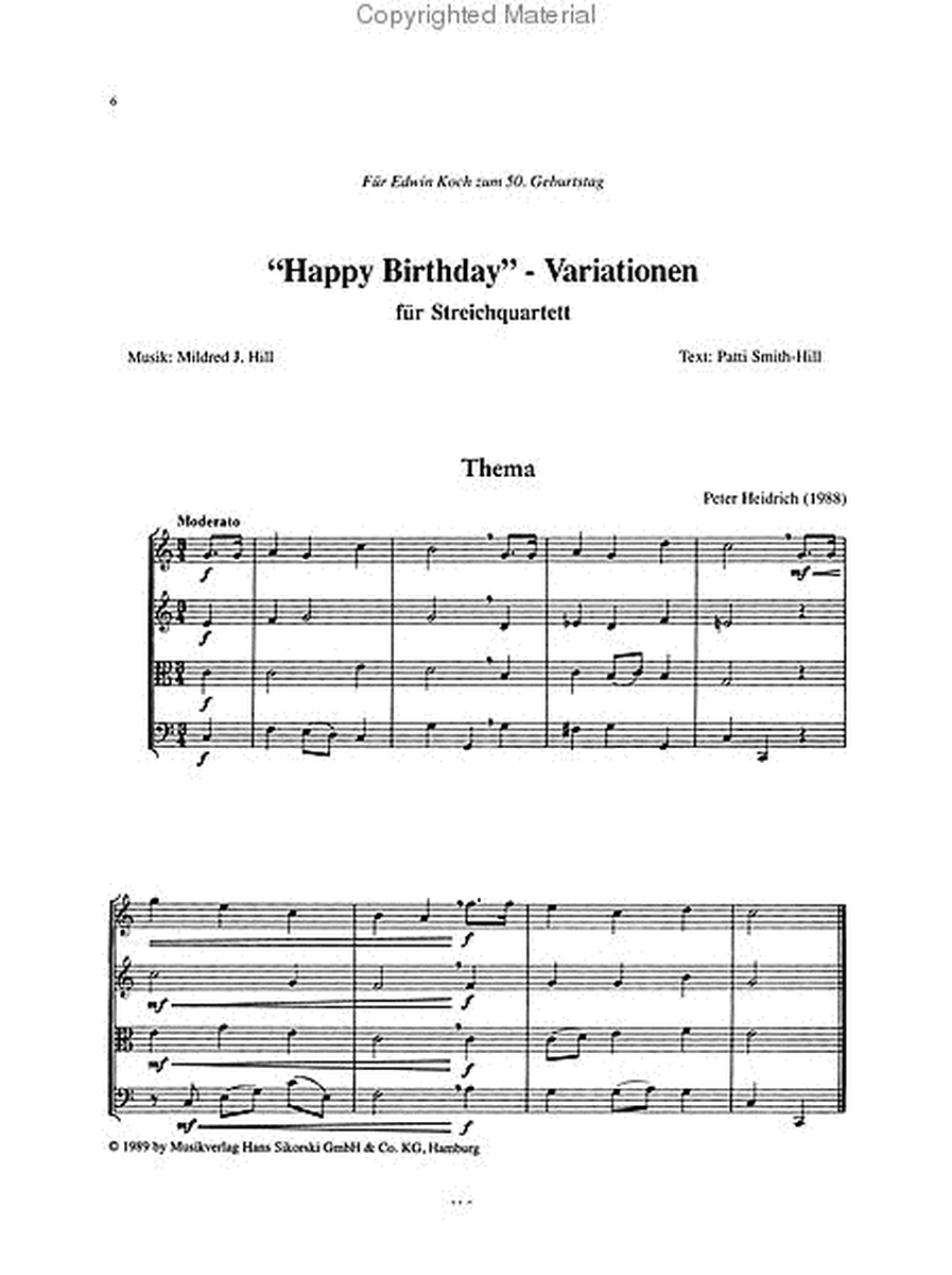 Variations on Happy Birthday for String Quartet
