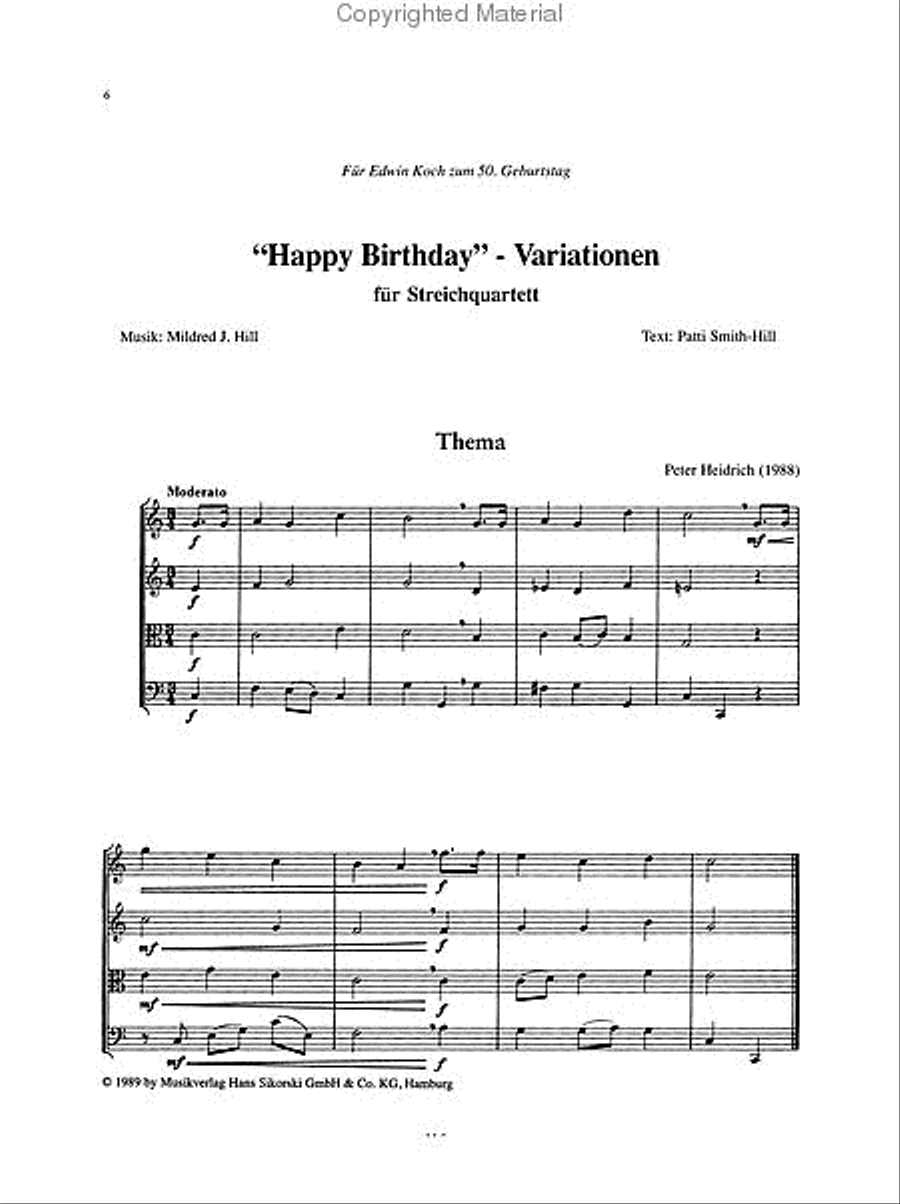 Variations on Happy Birthday for String Quartet String Quartet scores gallery preview page 2