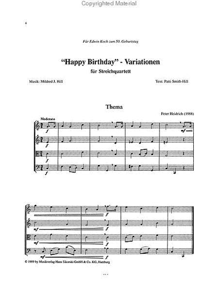 Variations on Happy Birthday for String Quartet