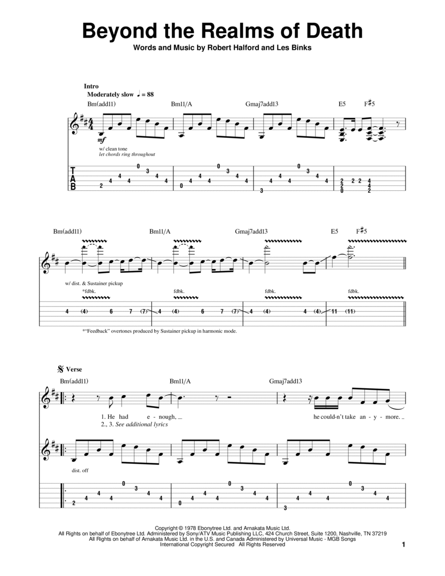 Beyond The Realms Of Death Electric Guitar scores gallery preview page 1