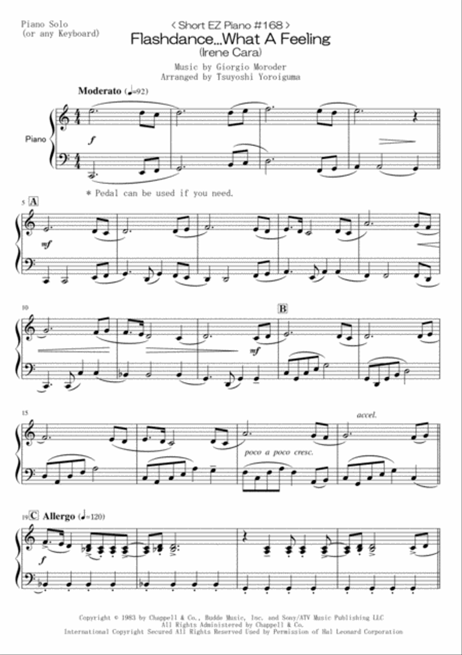 Flashdance...What A Feeling Easy Piano scores gallery preview page 1