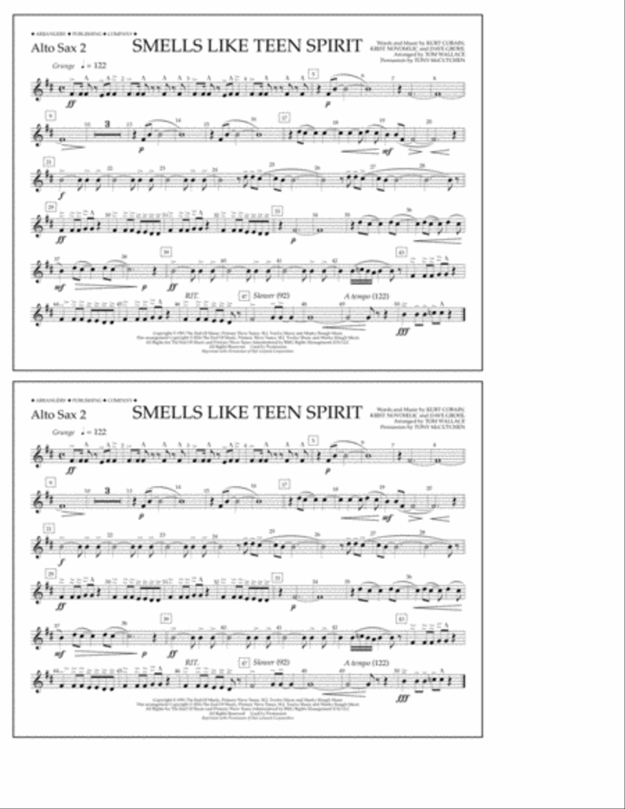 Smells Like Teen Spirit - Alto Sax 2 Marching Band scores gallery preview page 1