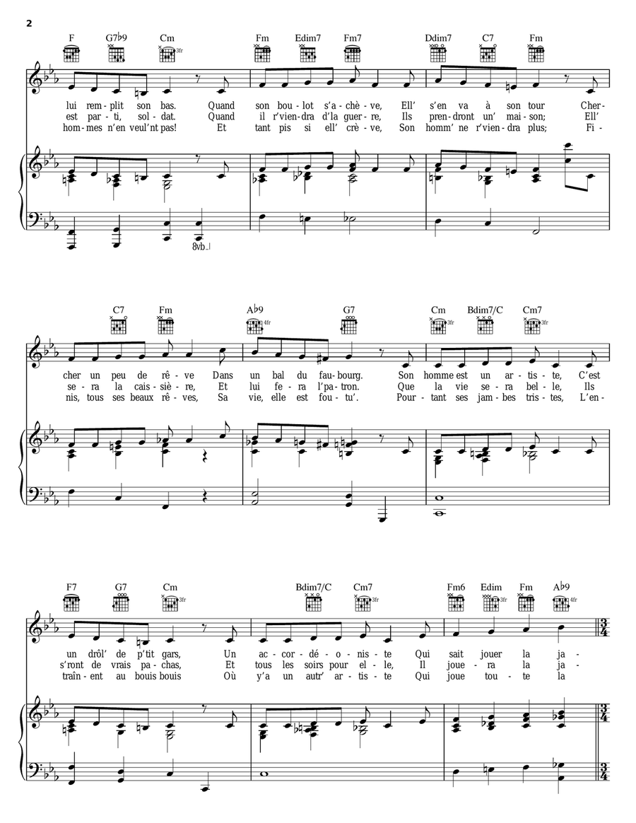 L'Accordeoniste Piano, Vocal, Guitar scores gallery preview page 2