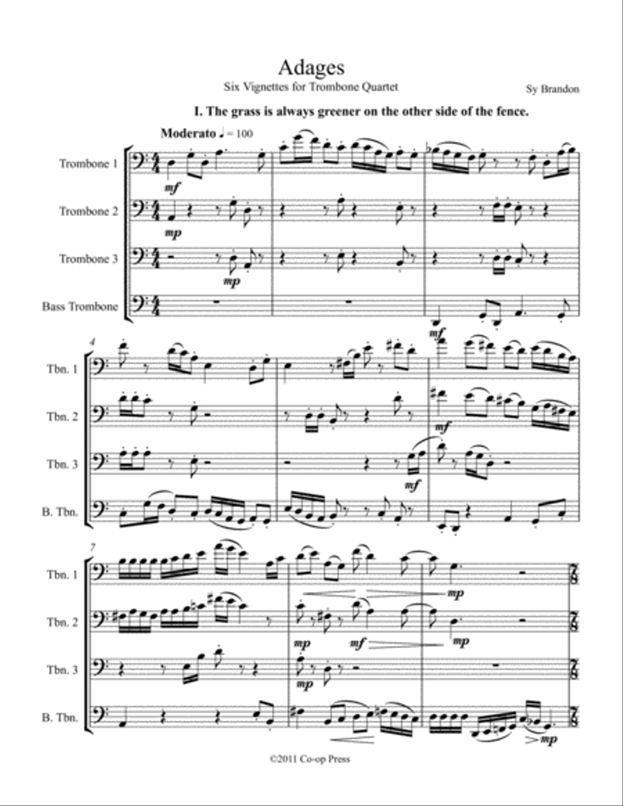 Adages for Trombone Quartet Trombone Quartet scores gallery preview page 1