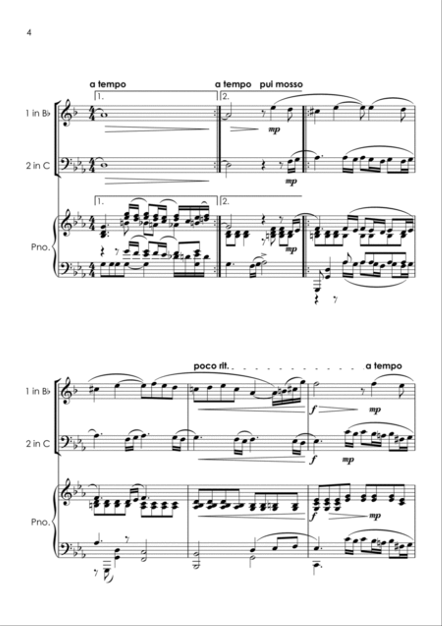 Vocalise (Rachmaninoff) - trumpet and trombone duet and piano with FREE BACKING TRACK Trombone scores gallery preview page 5