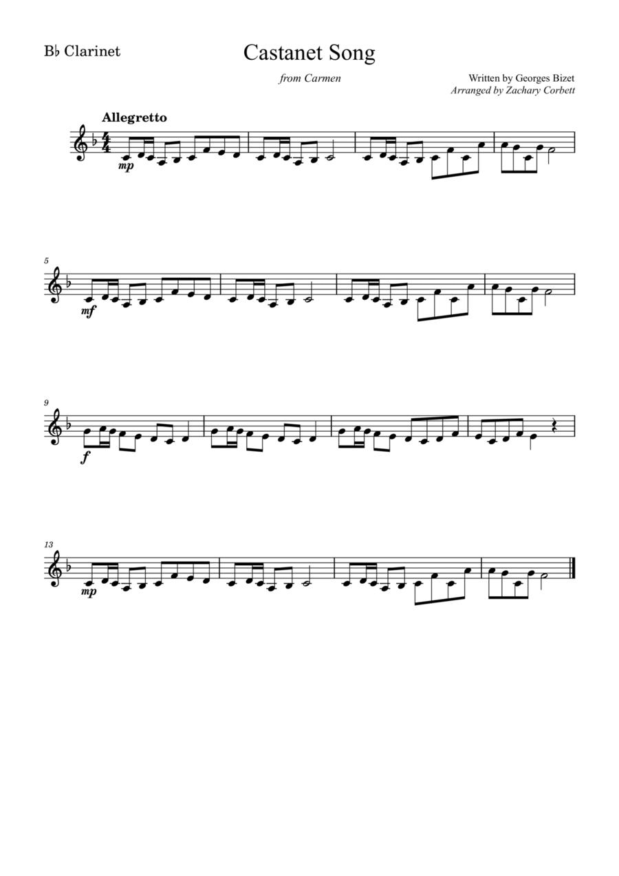 Castanet Song Castanet Song B-Flat Clarinet scores gallery preview page 1