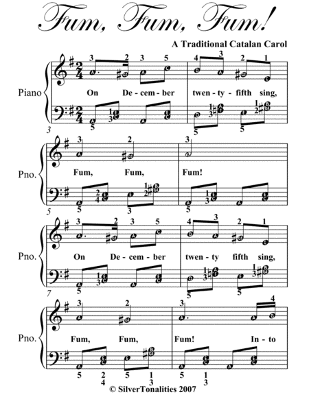 Fum Fum Fum Easy Elementary Piano Sheet Music