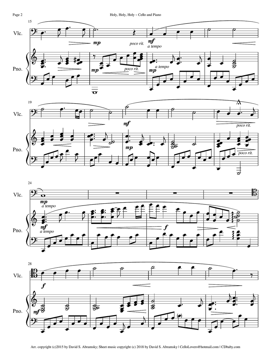 Holy, Holy, Holy (arr. for cello and piano) Piano scores gallery preview page 2
