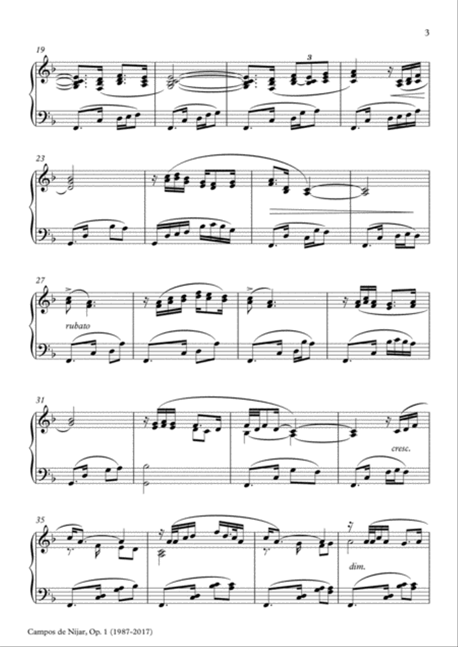 Campos de Níjar, Op.1 - I. Los Cármenes ('Al amanecer') (2017) Piano Solo scores gallery preview page 3