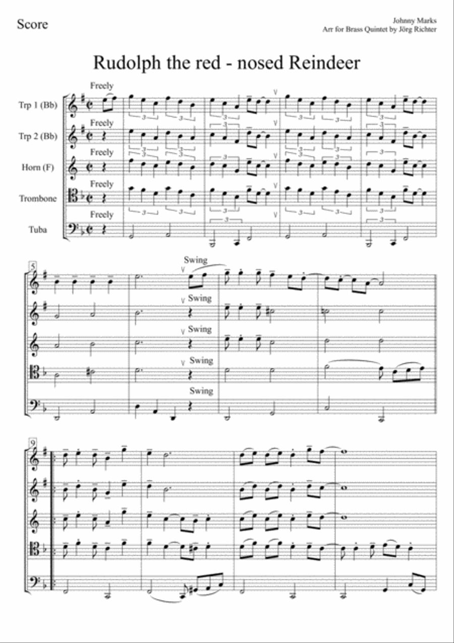Rudolph The Red-nosed Reindeer Brass Ensemble scores gallery preview page 2