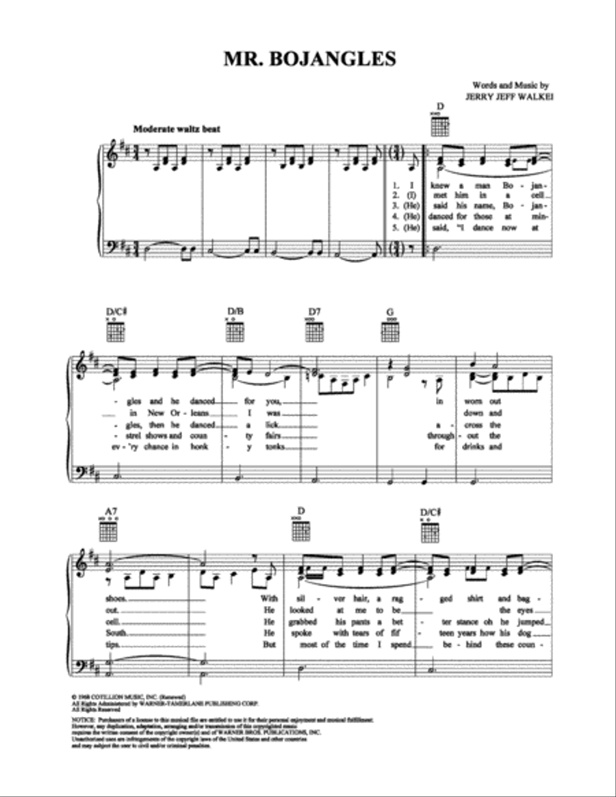 Mr. Bojangles Piano, Vocal, Guitar scores gallery preview page 1