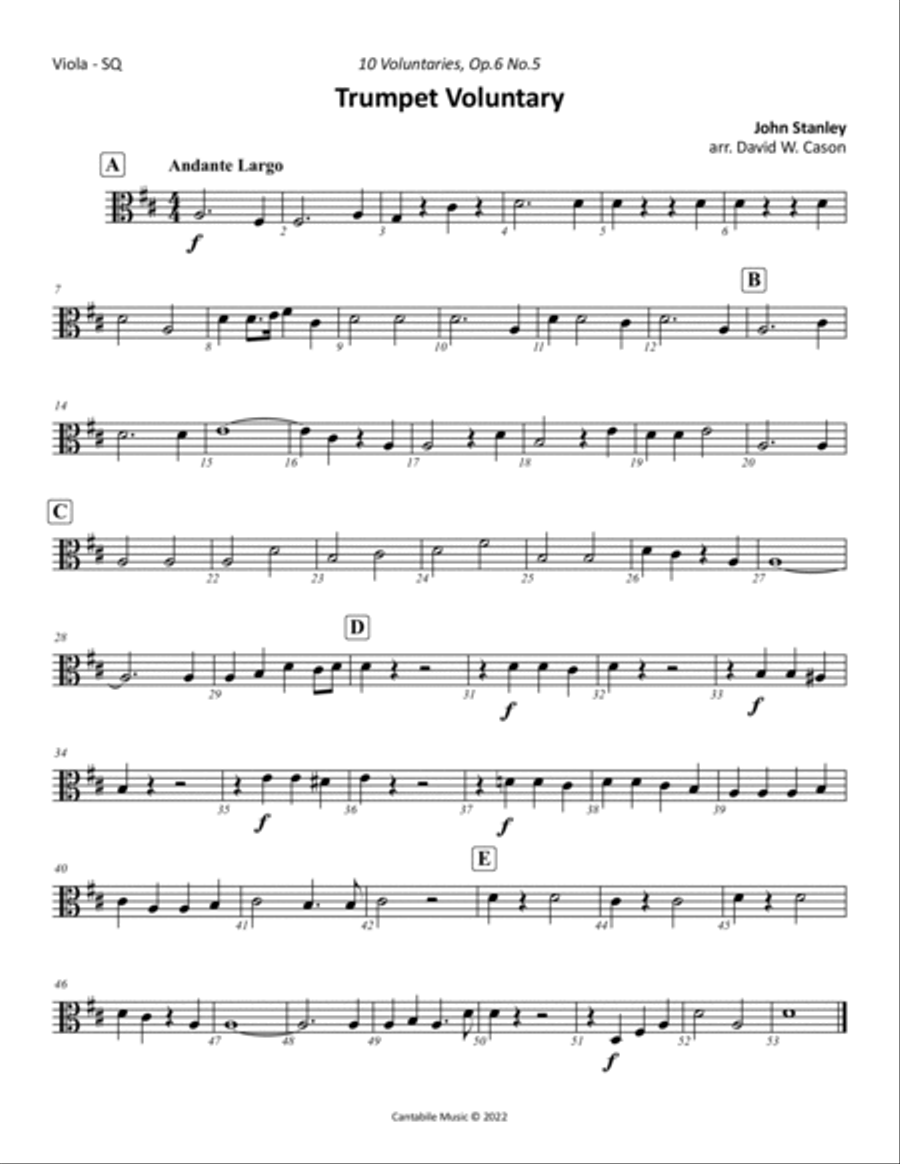 Trumpet Voluntary (Andante Largo) from 10 Voluntaries Op.6 No.5 (Stanley) STRING QUARTET String Quartet scores gallery preview page 3