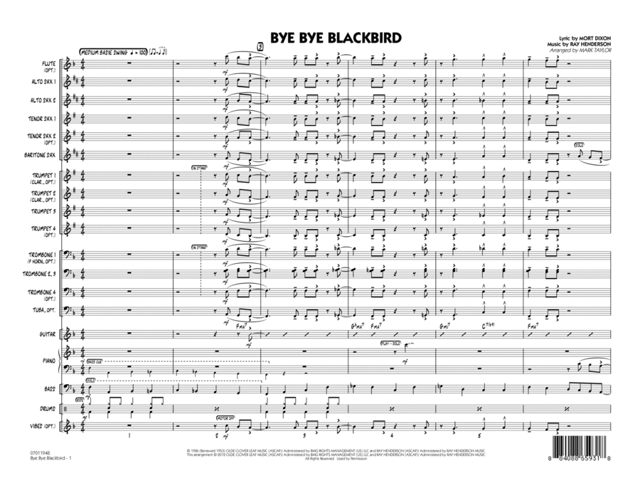 Bye Bye Blackbird - Full Score Jazz Ensemble scores gallery preview page 1