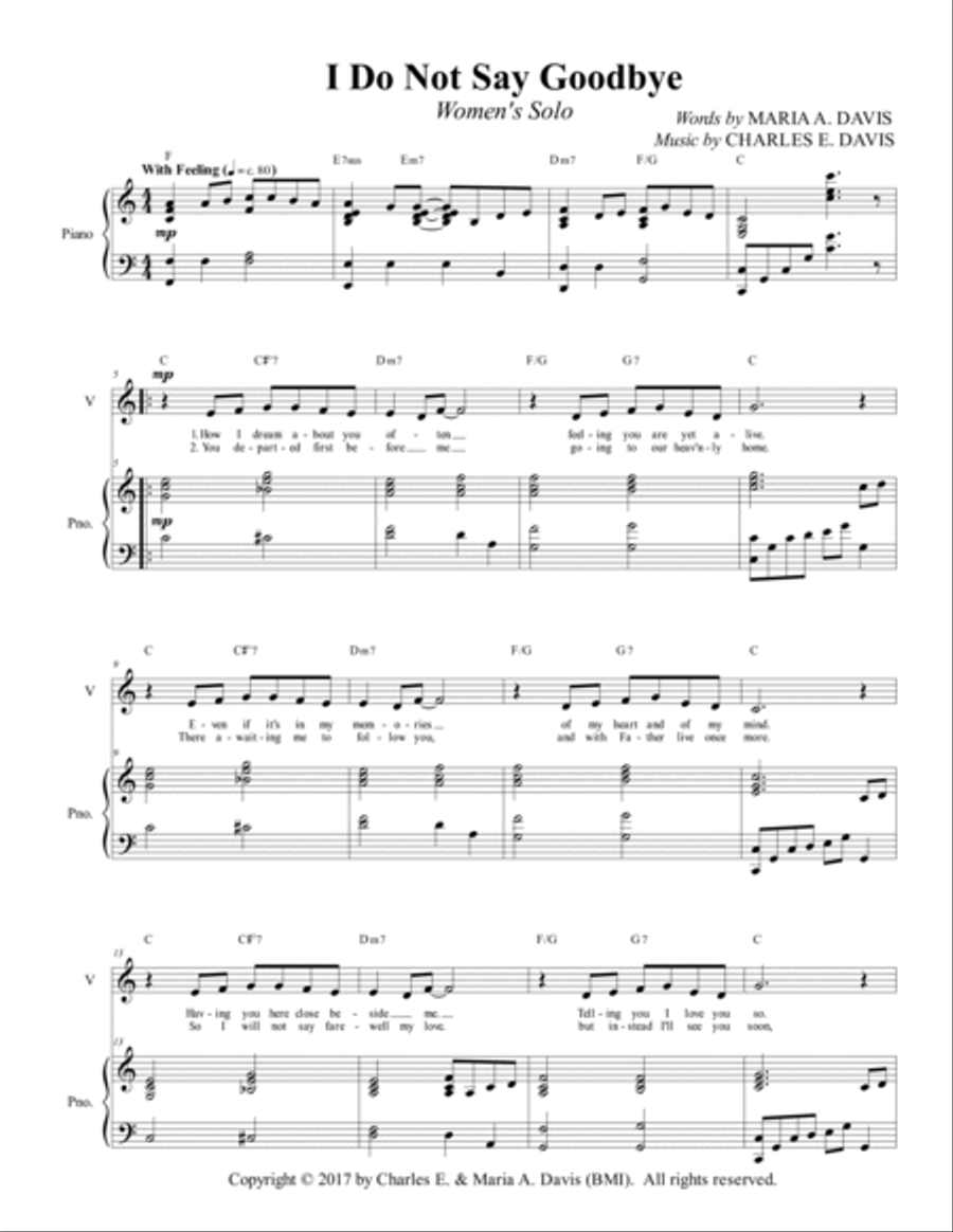 I Do Not Say Goodbye - Women's Solo Voice scores gallery preview page 3