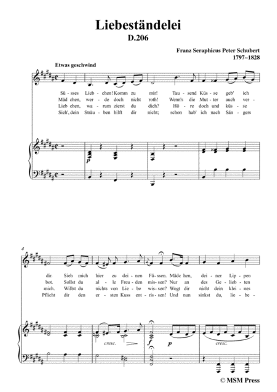 Schubert-Liebeständelei,in B Major,for Voice&Piano Voice scores gallery preview page 3