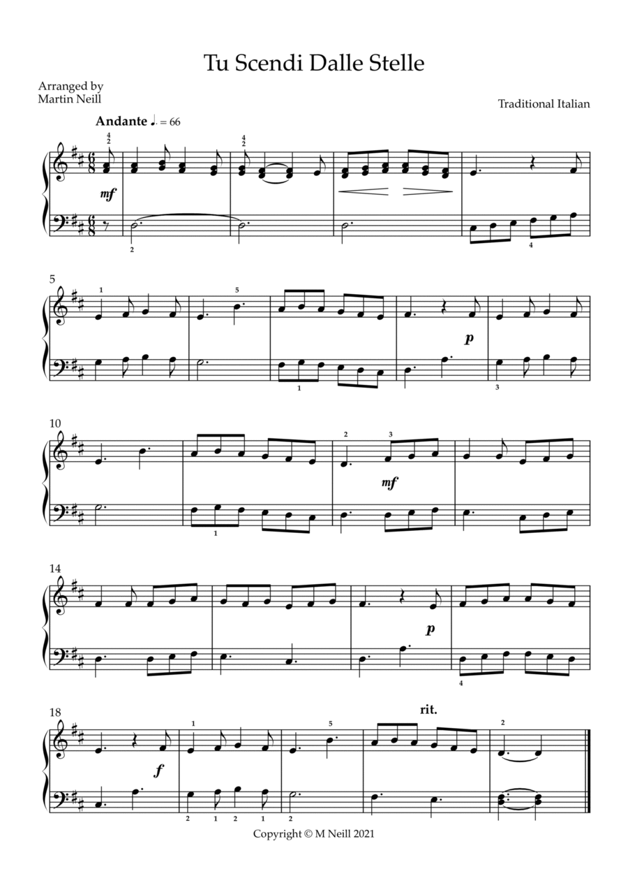 Tu Scendi Dalle Stelle Piano Solo scores gallery preview page 1