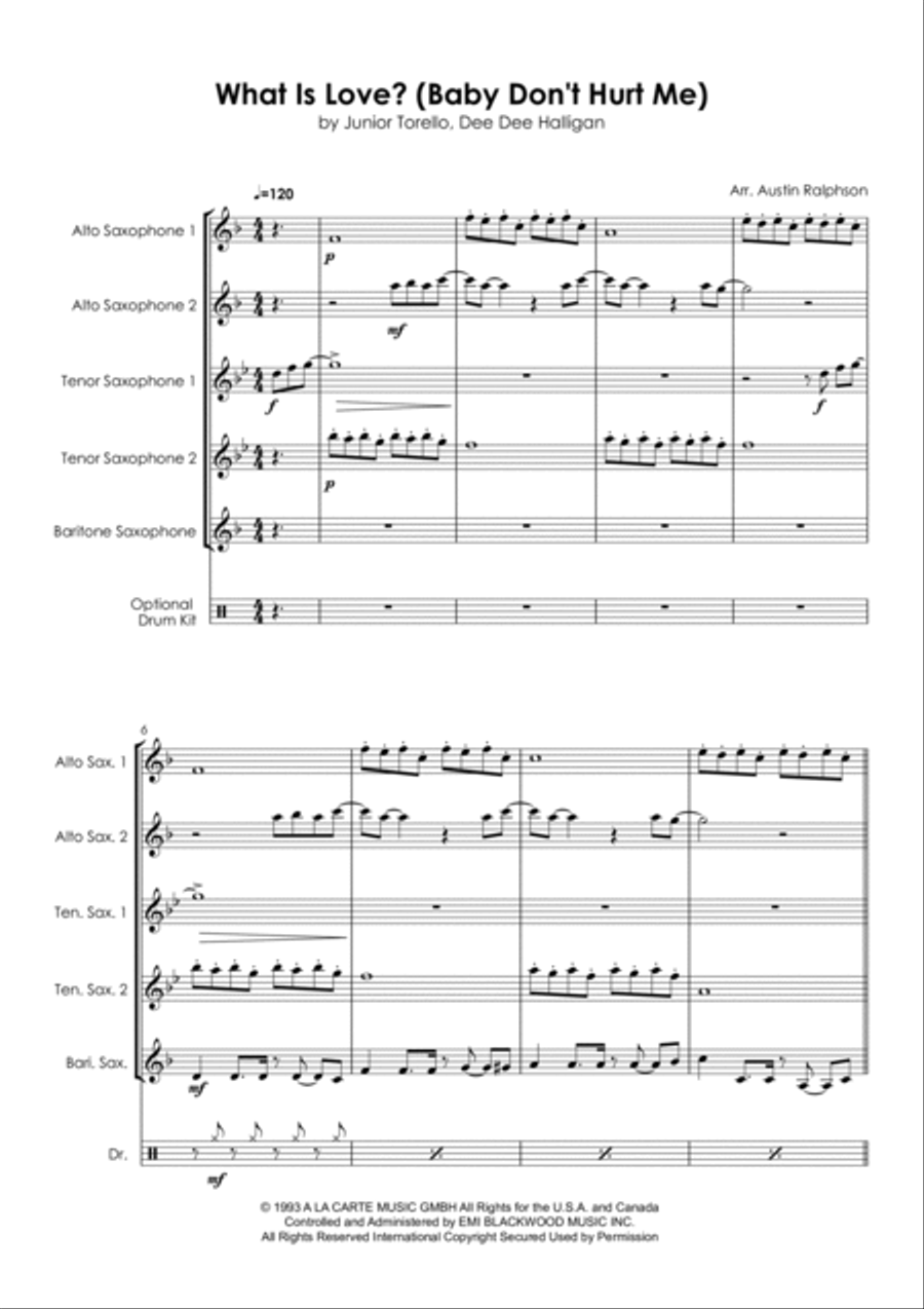 What Is Love Saxophone Quintet scores gallery preview page 6