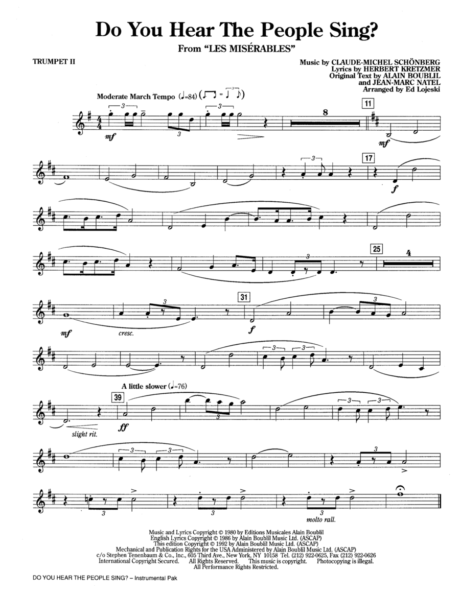 Do You Hear The People Sing? (from Les Miserables) (arr. Ed Lojeski) - Bb Trumpet 2 Choir scores gallery preview page 1
