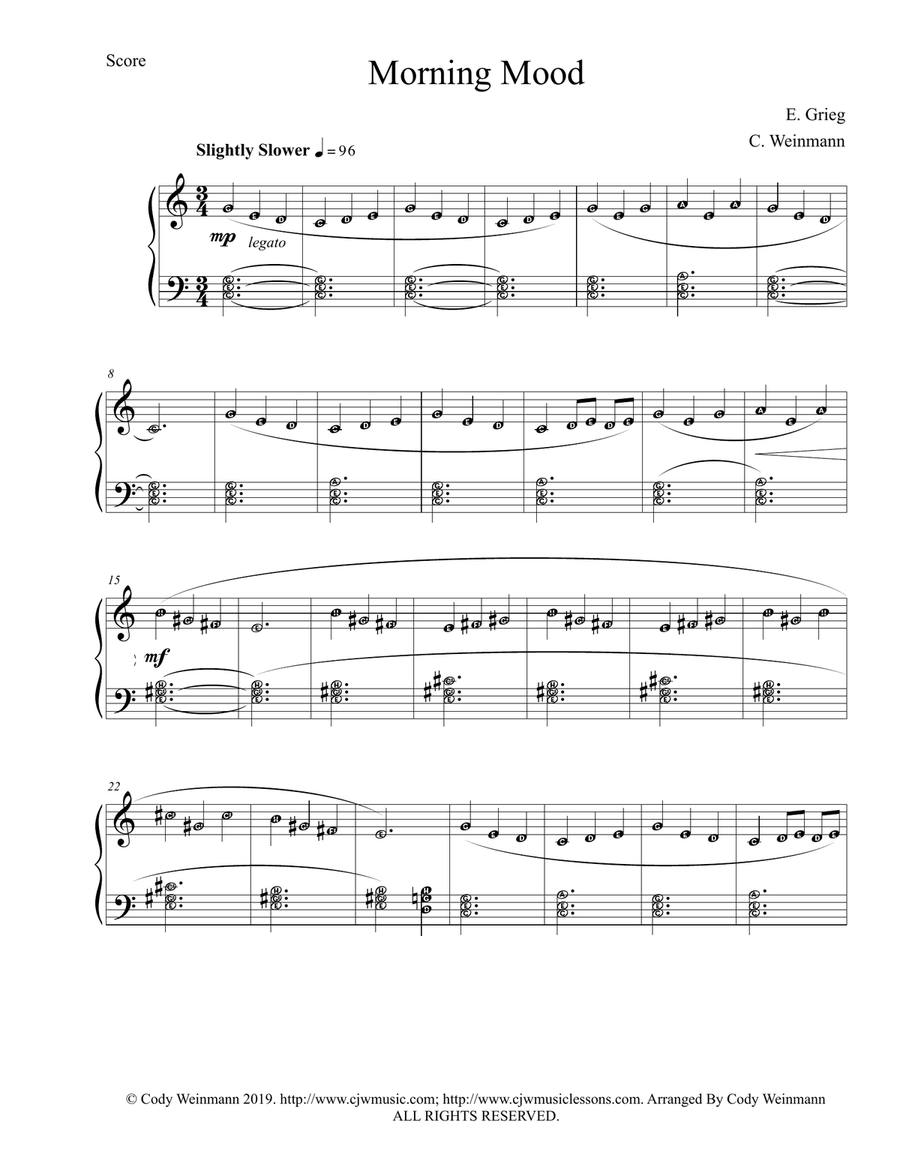 Morning Mood Arrangement 2 for Easy Piano Piano Method scores gallery preview page 1