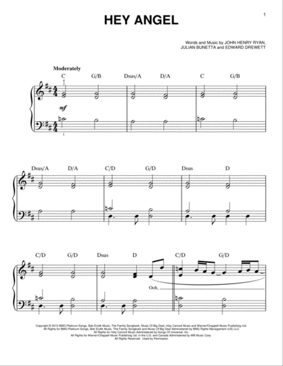 Hey Angel Easy Piano scores gallery preview page 1