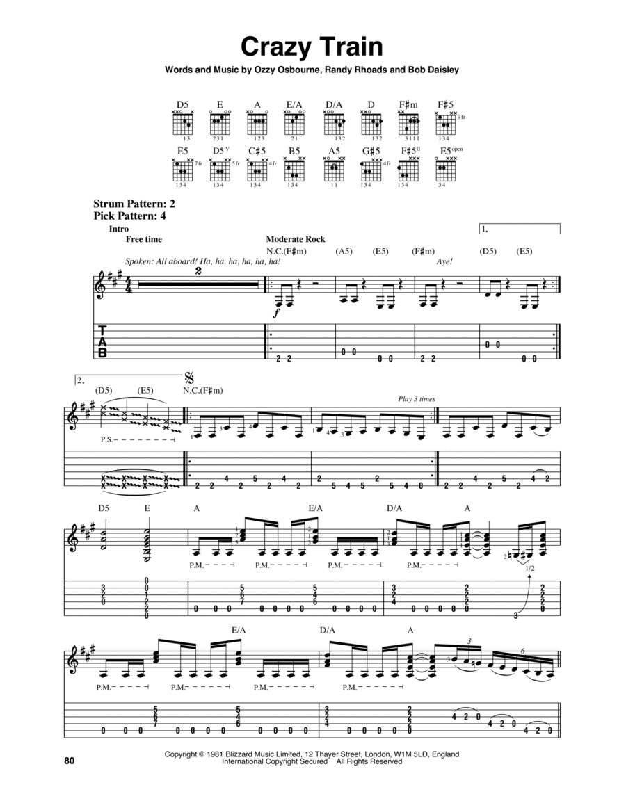 Crazy Train Crazy Train Acoustic Guitar scores gallery preview page 1