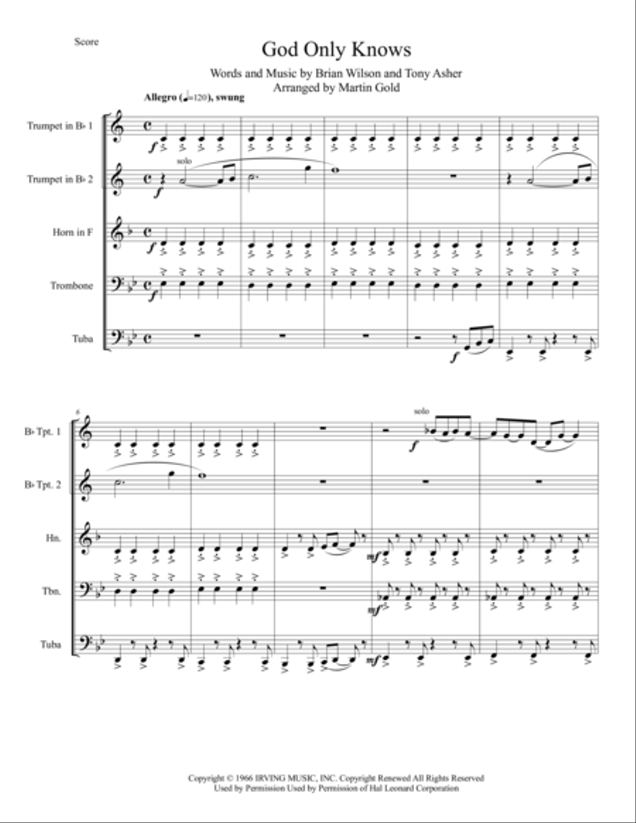 God Only Knows Brass Ensemble scores gallery preview page 1