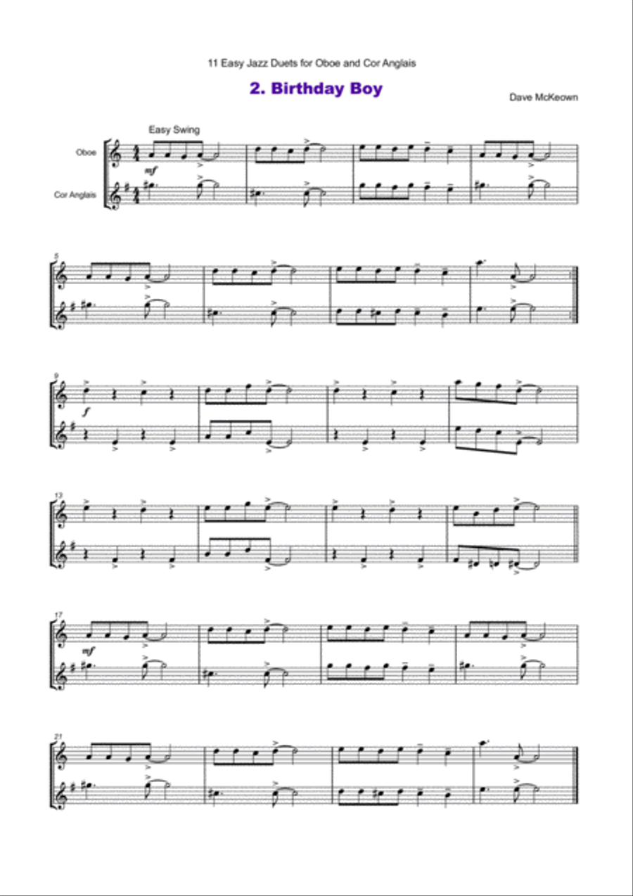 11 Easy Jazz Duets for Oboe and Cor Anglais Woodwind Duet scores gallery preview page 3