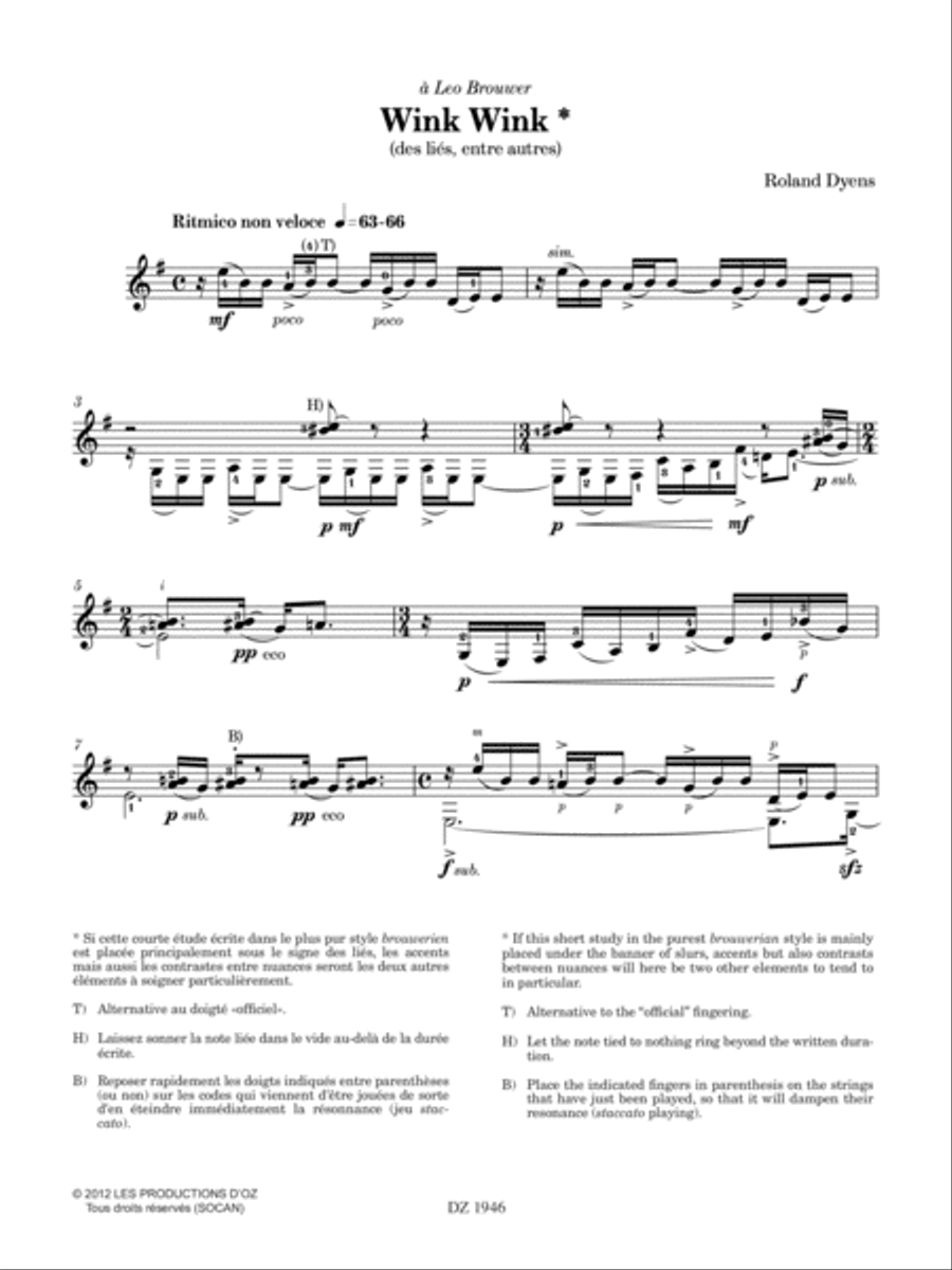 Les 100 de Roland Dyens - Wink Wink Classical Guitar scores gallery preview page 2